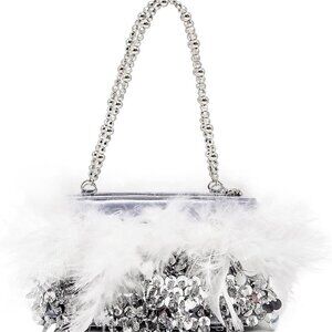 Sequin Beaded Feather Clutch Sparkly Evening Bag for Weddings & Parties